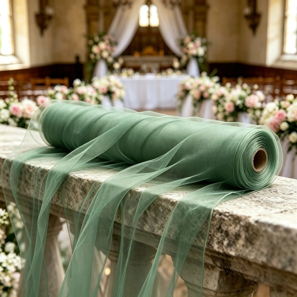 TEMU 1 Roll Of Sage Green Tulle Fabric, Translucent Non-see-through, Wedding Arch Decoration, Party Balloon Pairing, Home Partition Curtain, Studio