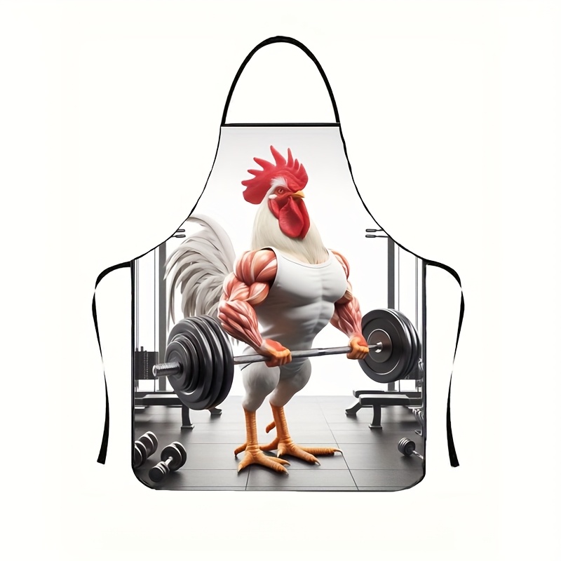 TEMU 1pc Funny Rooster Apron, 100% Polyester, Durable Kitchen Cooking Apron With Adjustable Neck Strap