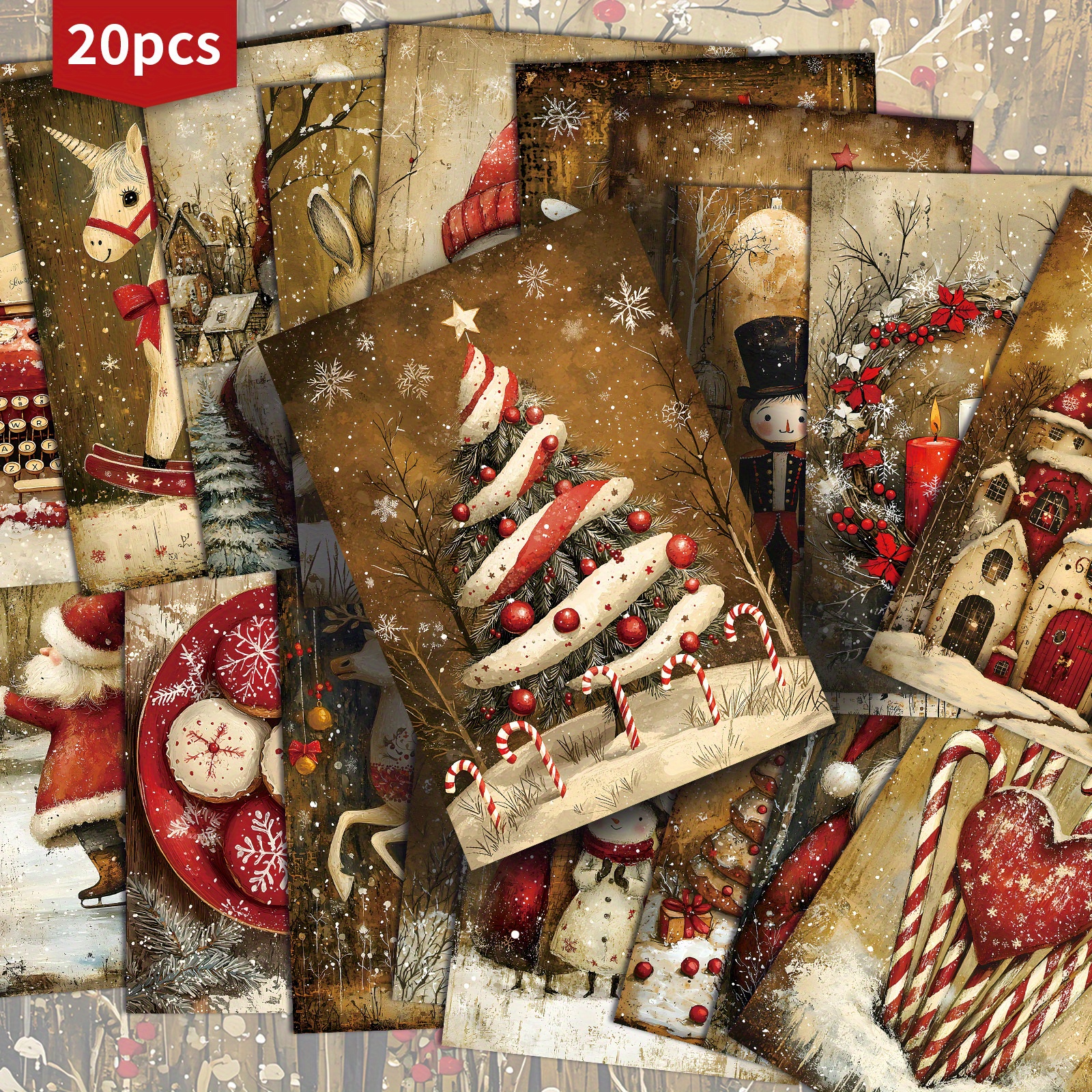 TEMU 20-pack Christmas Winter Postcards - 4x6 Inches Junk Journal Paper, Classic Pinup Illustrations, Collectible Decorative Painting Cards For