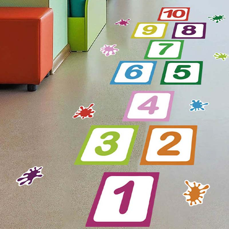 TEMU 1pc, Digital Hopscotch Wall Sticker, Premium Wall Decoration, Pvc Self-adhesive And Removable, Suitable For Bedroom, Living Room, Dining Room,