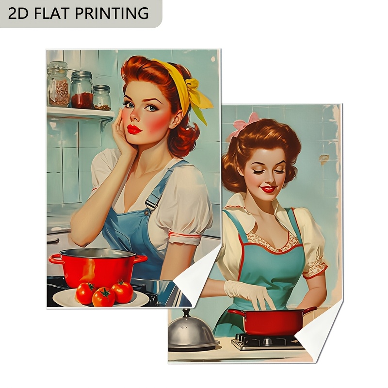 TEMU 2pcs Retro Woman Cooking Kitchen Towels Suitable For Mom Gifts, Housewarming Gifts, Birthday Presents - Vintage Suitable For Cleaning Cloths,