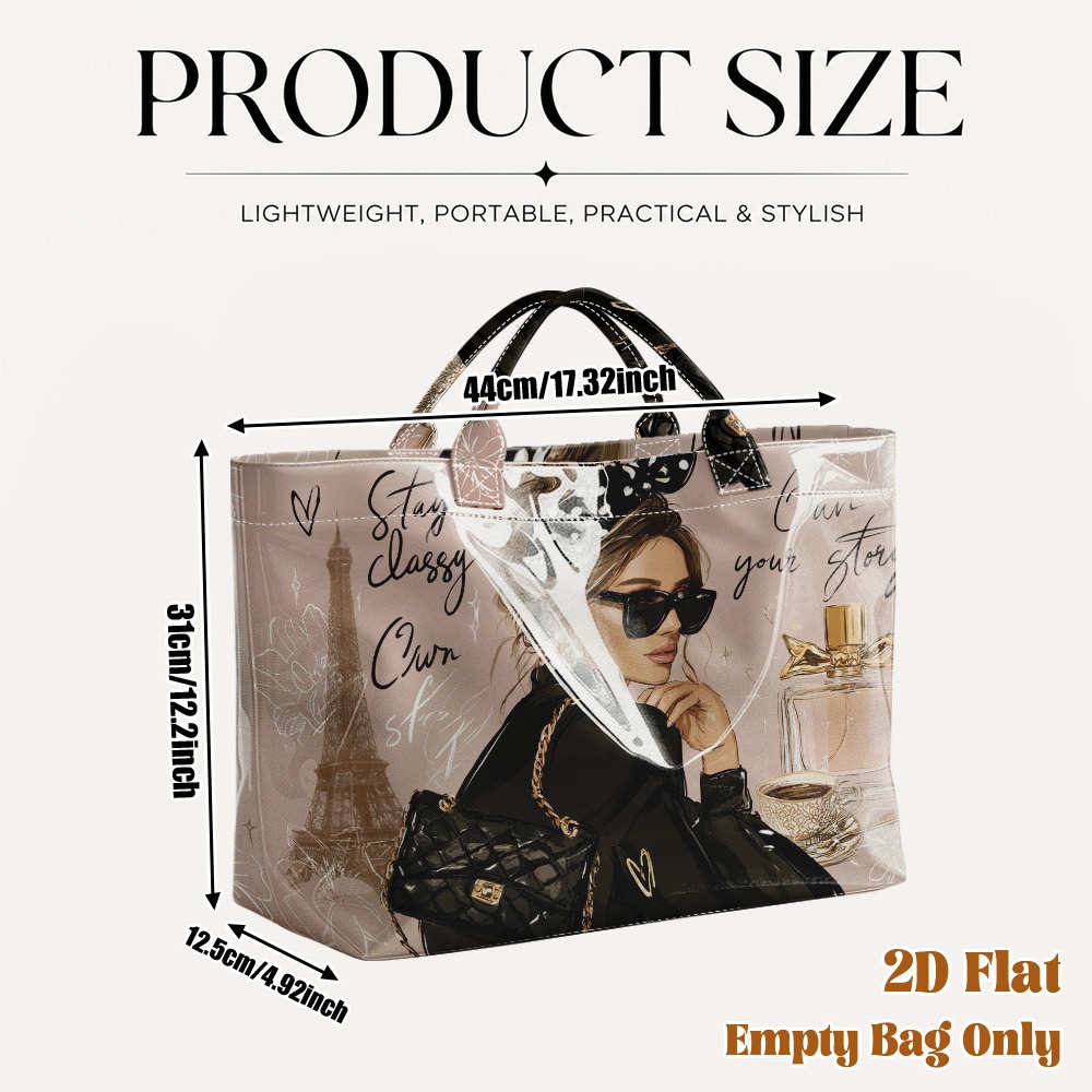 TEMU (2d Flat) 1pc Style Pvc Large Capacity Travel Tote Bag,reusable Grocery Bags, Lightweight Storage Tote, Yoga Exercise Bag, For , For Supermarket