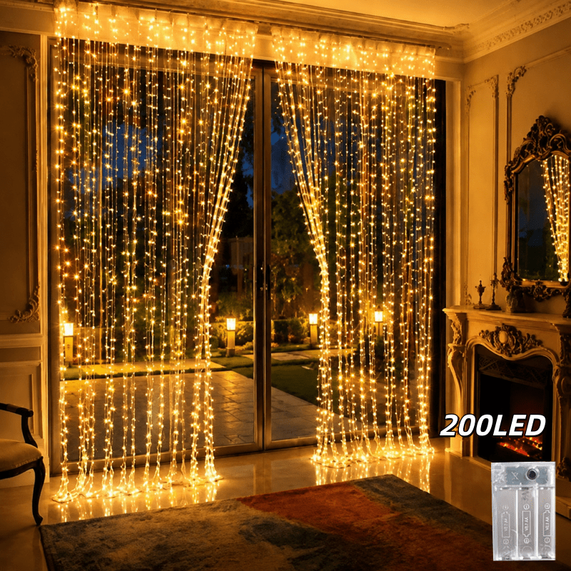 TEMU Guirlande Lumineuse Festive 200 LED, Piles Non Incluses. Guirlande de Rideaux pour les Décorations d'Halloween et de Noël, Parfaite pour