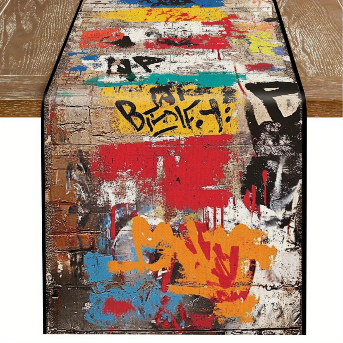 TEMU 1pz Tovaglia Graffiti Street Art - Tessuto Poliestere e Vivace, Decorazione Morbida e Resistente per Cucina e Sala da , Accento Moderno per