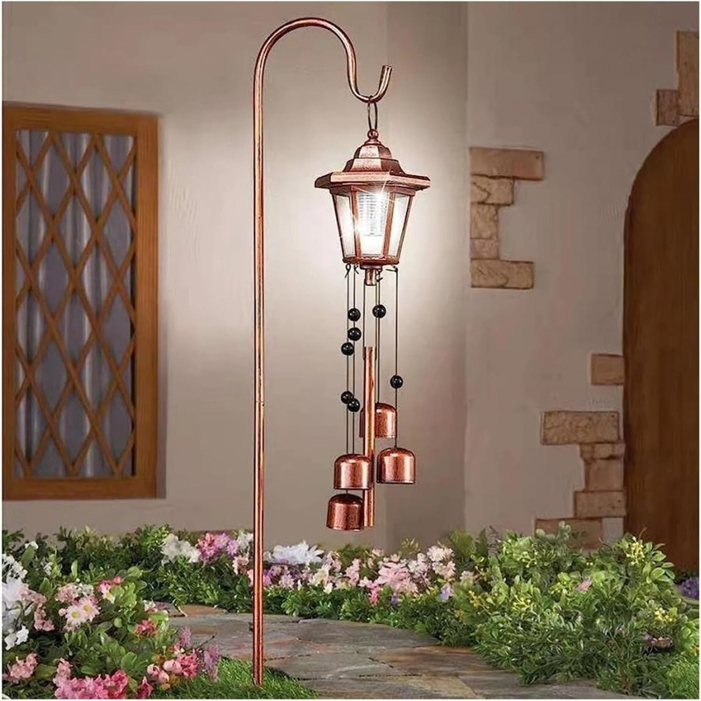 TEMU Solar- Outdoor Hanging Lights With Soothing Glowing Bells - Hexagonal Solar Ground Lights, Wind- Motion, Durable Metal, Semi-recessed