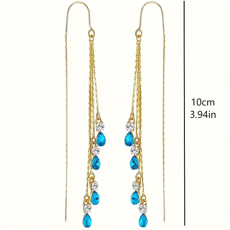 2pcs Exquisite Long Water Drop Synthetic Zirconia Ear Thread Earrings