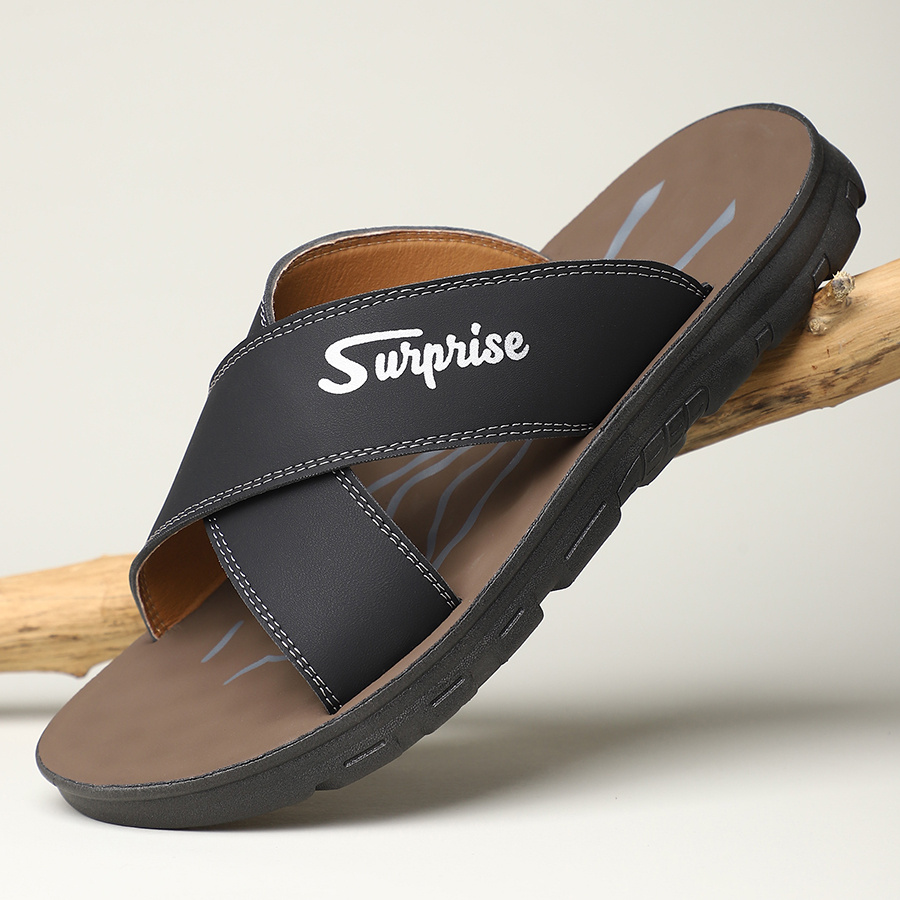 Image of Men's Lightweight Slip-on Crossover Strap Slippers - Synthetic Upper & Non-slip Sole, Comfortable Indoor/outdoor Sandals For Spring/summer, Casual Daily Wear