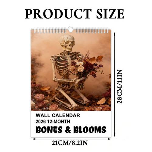 calendrier mural mensuel humoristique 2026, calendrier avec esthétique de , design gothique de crâne et de fleurs, parfait pour la décoration de et du bureau, le plus récent cadeau de calendrier