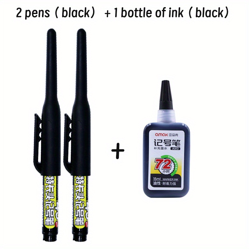 45mm Deep Hole Long Head Marker Pens Set, Black Red Woodworking Punch Tile Marker Pen Quick-drying Does Not Fade Tool