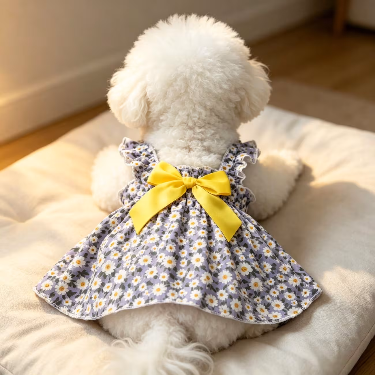 1pc small dog summer dress floral printed ruffle strap pet cami dress with back bow cute puppy clothes for bichon poodle daily outfit Product details 2
