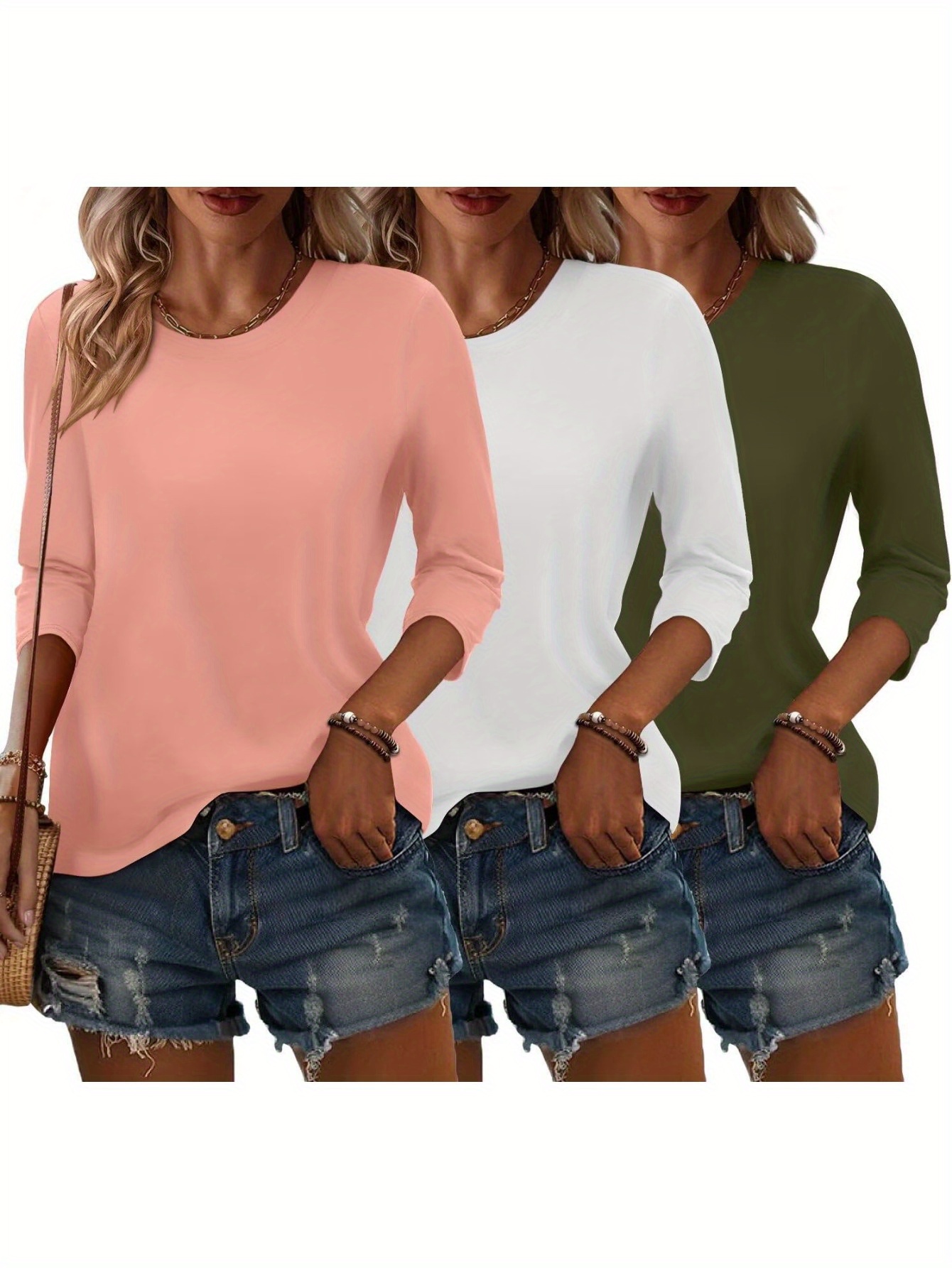 BVOFAR Womens 3/4 Length Sleeve Easter Tops Dressy Casual Crewneck Shirts Loose Trendy Eggs Blouses Funny Bunny Rabbit Print T Shirts