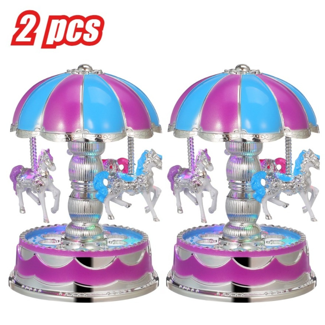 TEMU 2pcs Carousel Music Boxes (blue) - Elegant Hand-cranked Musical Ornaments Featuring Built-in Mechanical Lullabies, Bohemian Style, Home Decor,