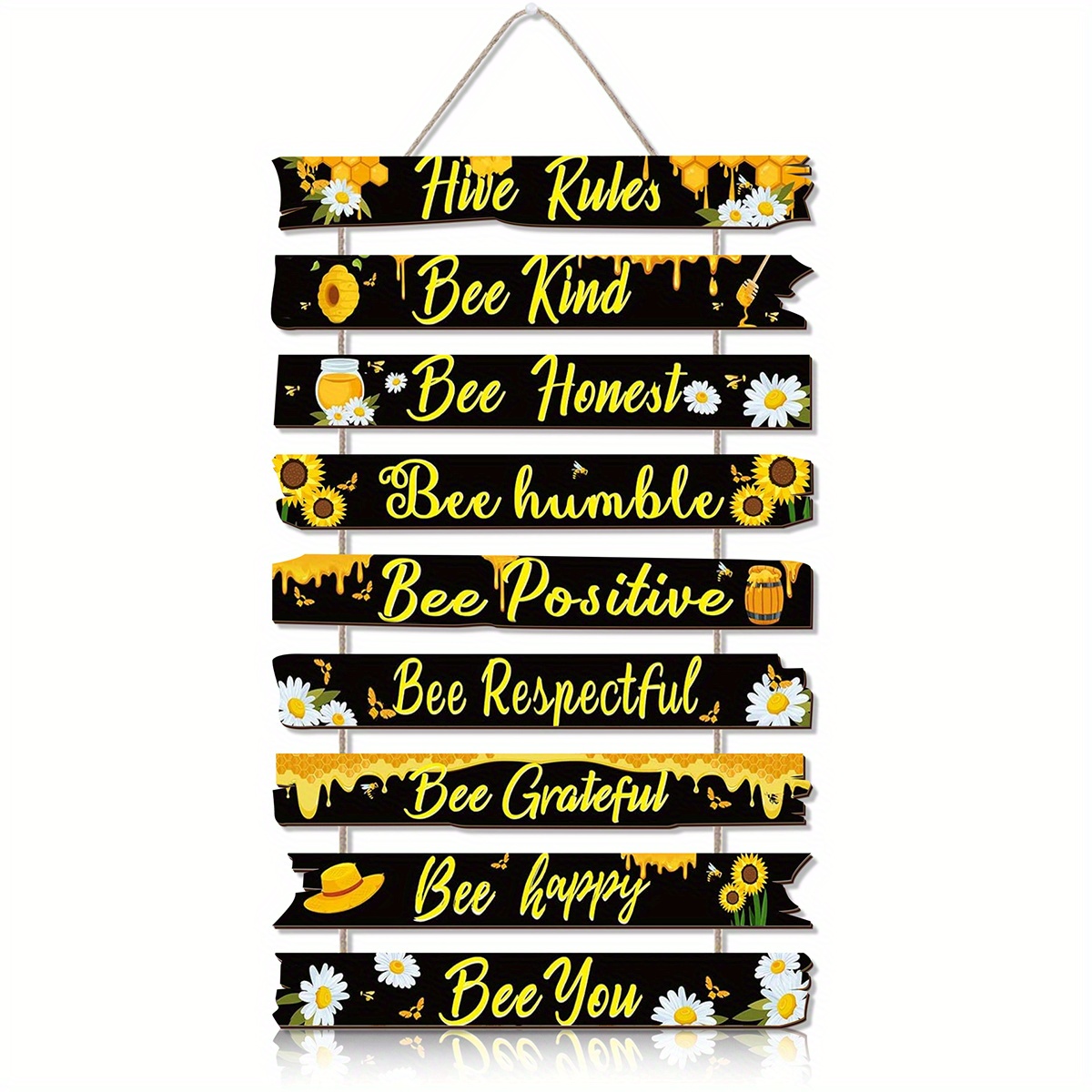 

9pcs Bee Rules Wooden Hanging Plaque Set - Inspirational - & - Manufactured Wood, No Needed