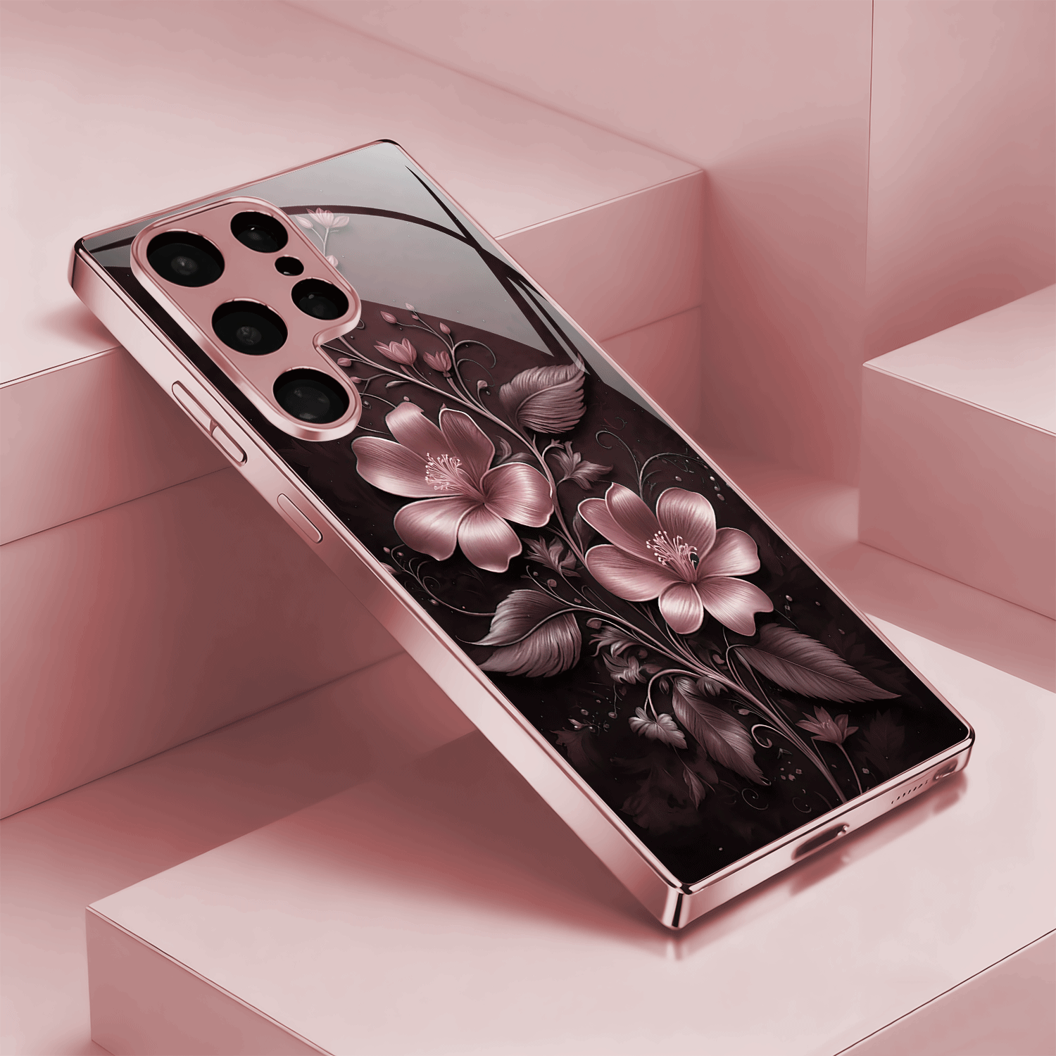 TEMU Phone Case: [2d] Elegant Powder-pink Electroplated Flower Case, New Model. Suitable For Galaxy S21/22/23/24/25 Plus, S21/22/23/24/25 Ultra,