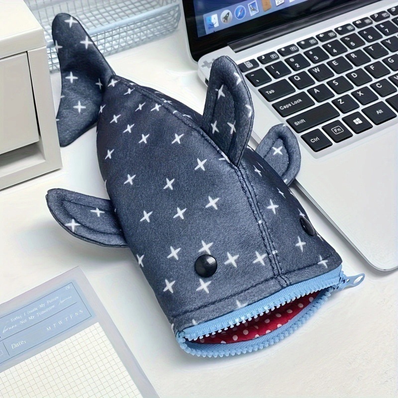 TEMU 1 pièce Trousse à crayons requin mignonne et durable, Porte-monnaie et trousse à crayons ludique requin étoile, Organisateur de papeterie et de