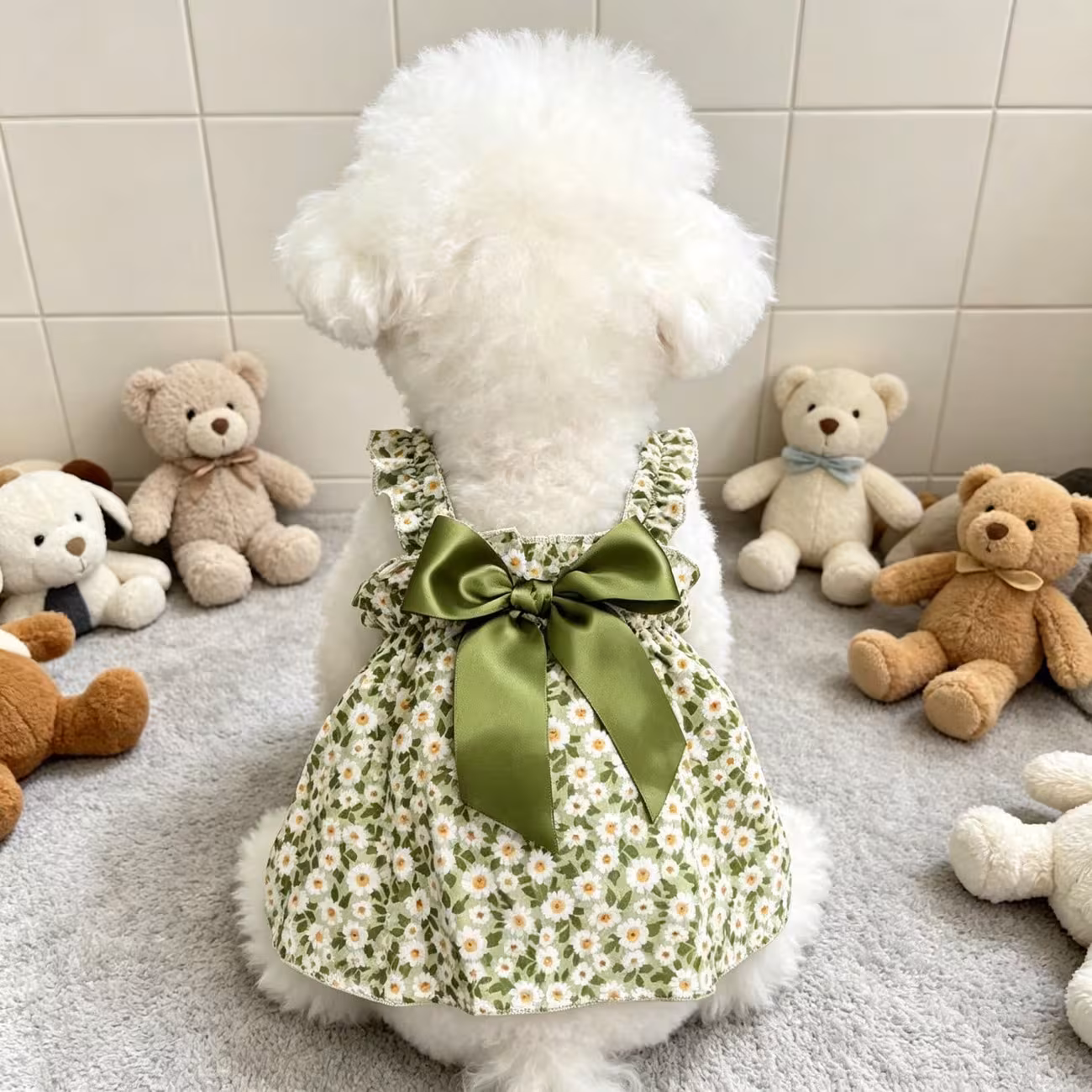 1pc small dog summer dress floral printed ruffle strap pet cami dress with back bow cute puppy clothes for bichon poodle daily outfit Product details 12