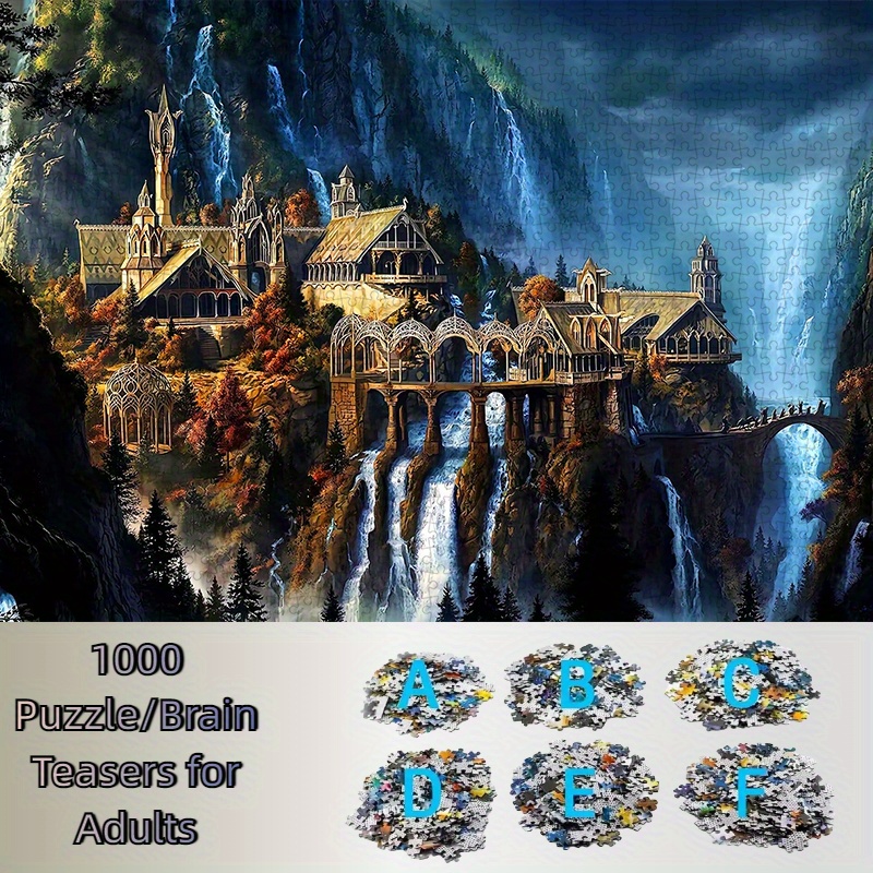 TEMU 1000pcs Paper Puzzle, Diy Puzzle, Fantasy Waterfall Castle, Style Adult Puzzle, Suitable For Puzzles, Interactive Puzzles, Relaxation Puzzles,