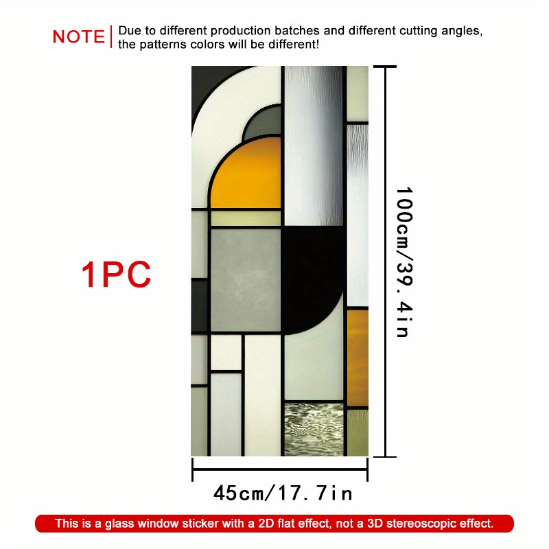 TEMU 1 Roll Abstract Geometric Stained Window Film, 45×100cm, Frosted Pvc Material, Static Cling Decorative Window Film, Non-adhesive Glass Sticker
