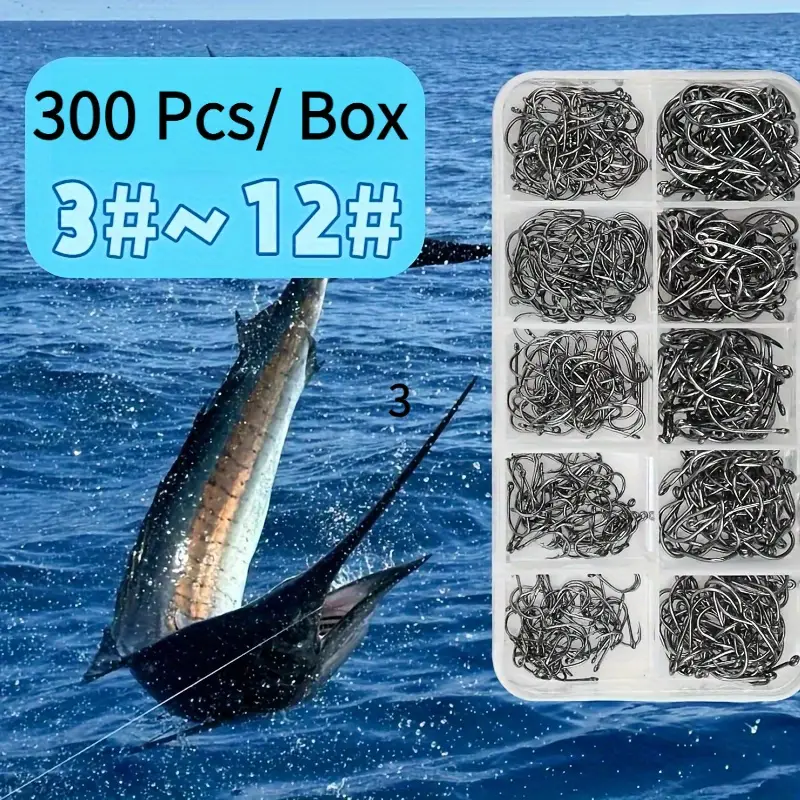 300pcs fish hook set 3 size spiked round hooks portable - Temu 300pcs fish hook set 3 size spiked round hooks portable - Temu