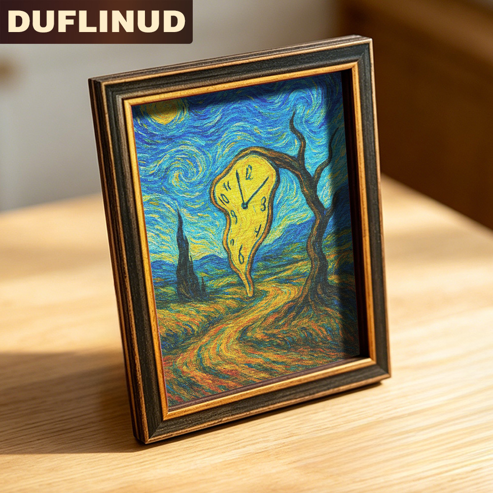 TEMU Artistic Oil Painting Style Fridge Magnet, Mini Decorative Painting, Micro Decorative Painting Of Melting Clock Classic Artwork Design, Dark
