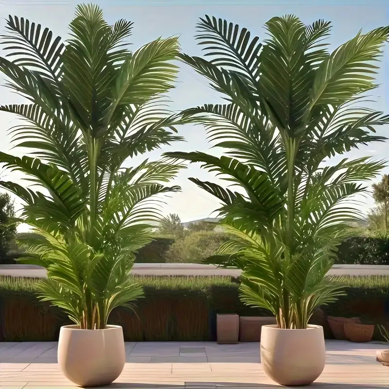 Large Artificial Fan Palm Tree | Realistic Tropical Indoor/Outdoor Decor with Dynamic Leaves, White Pot Appearance, Durable Plastic Material | Ideal for Christmas, Thanksgiving, Halloween, Palm Sunday | No Watering Required, Seasonal Display