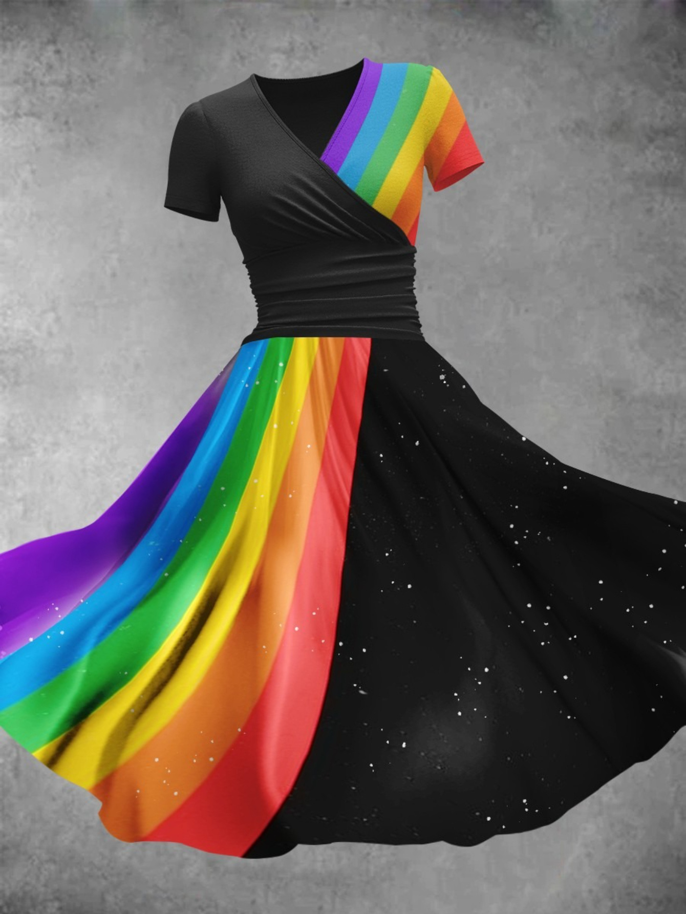sexy women black dress Vintage Oblique Black Rainbow Sparkle Maxi Dress
