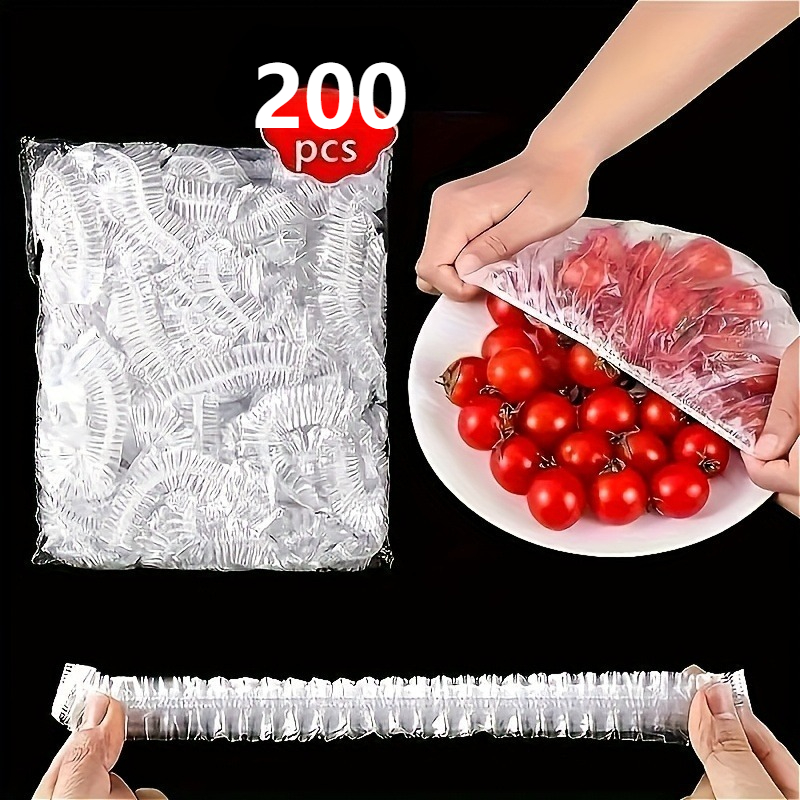 200 buc. capace elastice reutilizabile pentru   - capace transparente și extensibile din plastic pentru sigilarea bolurilor și farfuriilor, potrivite pentru bucătărie și sufragerie, accesorii de sărbători, crăciun