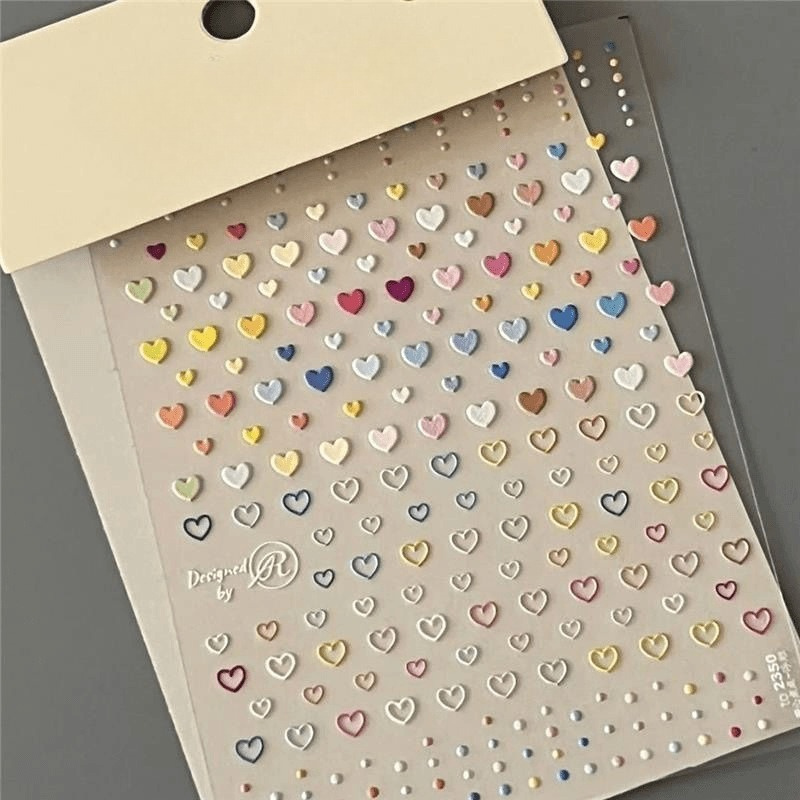 Macaron 5d Love Nail Stickers Relief Three-dimensional Japanese Cute Back Glue Nail Stickers Small Pattern