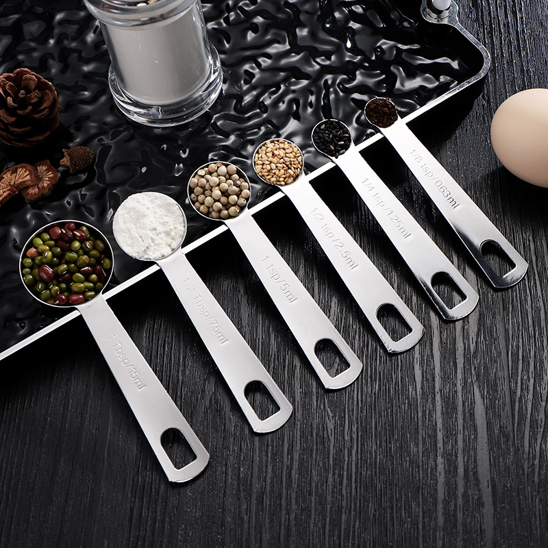 TEMU 6pcs Stainless Steel Measuring Spoons, High-quality Durable Stackable Kitchen Utensils Set For Liquids, , And Powders With Portable Hooks,