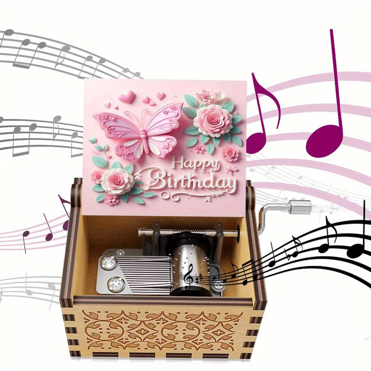 TEMU A Vintage Wooden Hand-cranked Music Box Engraved With "happy Birthday, " A Music Box Gift For , Perfect For Birthdays, Mother's Day,