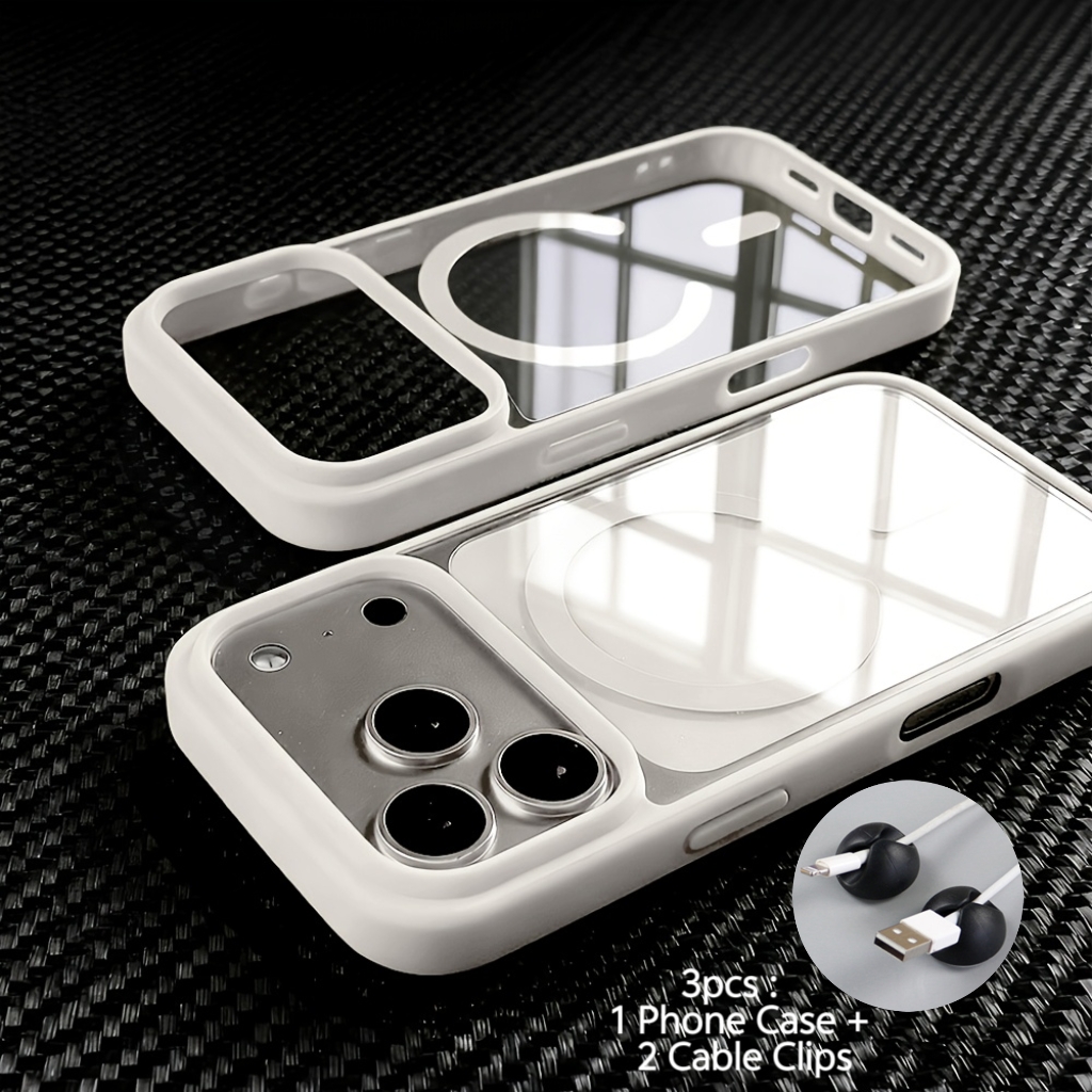 TEMU Coque de téléphone : Lot de 3 : 1 coque + 2 cadeaux (2 pinces pour câble) - Coque de luxe haut de gamme transparente avec chargement fil