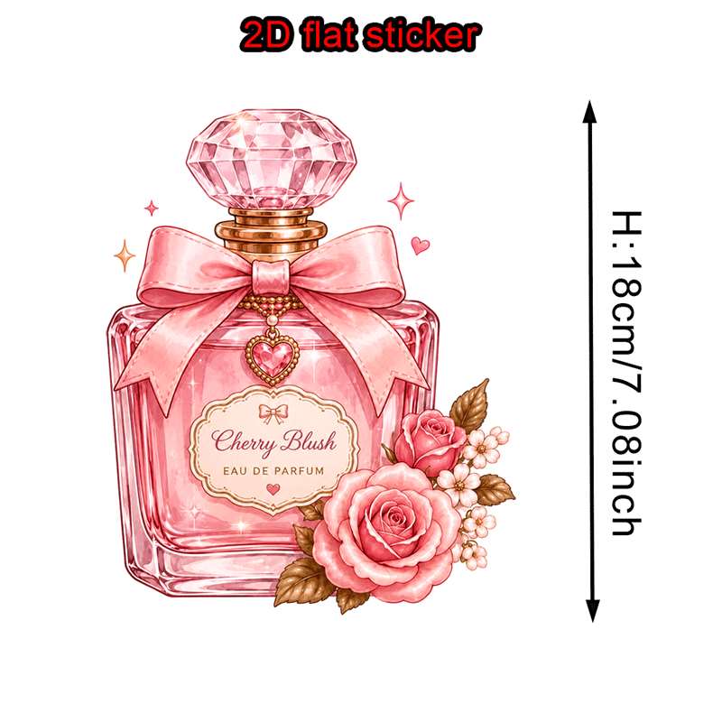 TEMU Pink Perfume Bottle And Rose Pattern 2d Flat Heat Transfer Sticker For T-shirts, Jackets, Pillowcases, And Design. Suitable For Short-sleeved