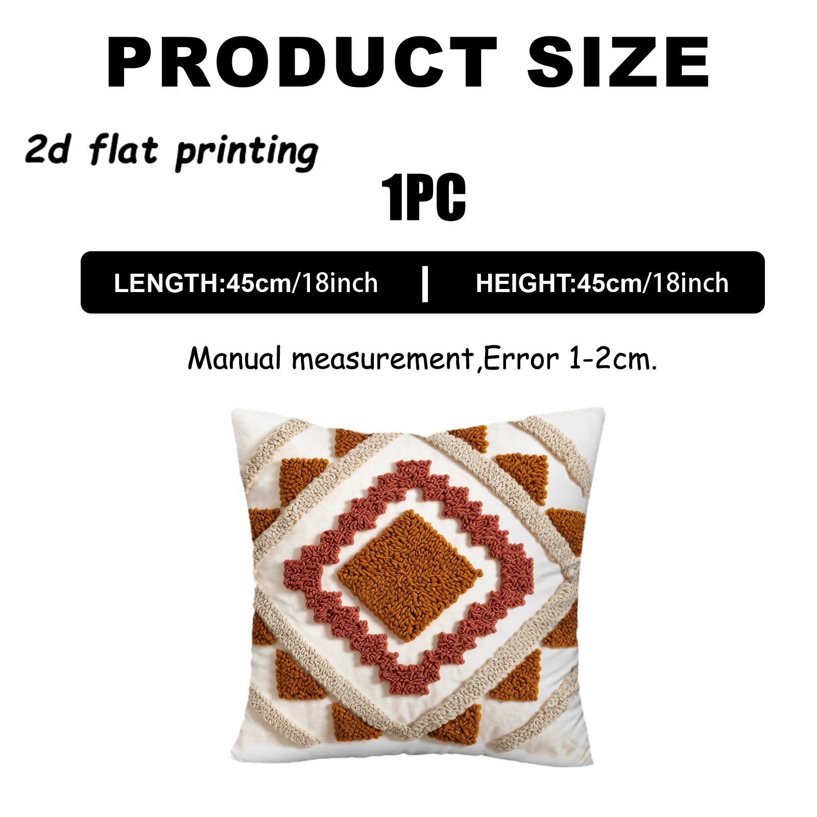 TEMU Housse de coussin carrée 2D plate - 1 pièce, motif géométrique bohème , housse de coussin décorative 2D plate noyau de coussin, plusieurs