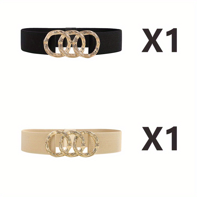 TEMU 2pcs Easy Women's Metal Circle Decorated Elastic Wide Belt, Comfortable And Fashionable Corset Belt - With Jackets, Shirts And Dresses. Suitable