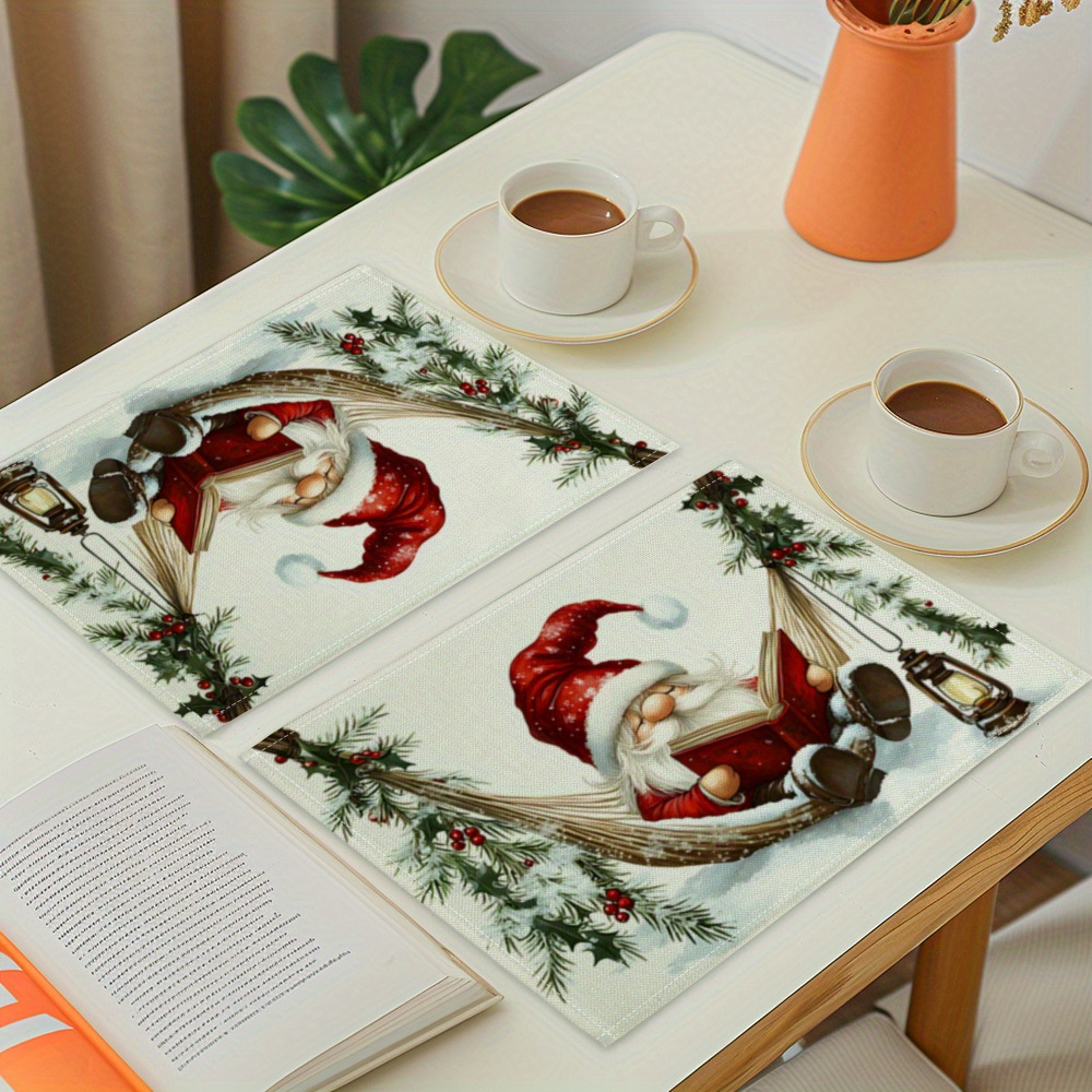 

Set Of 4 Christmas Linen Placemats - Knit Table 100% , Washable Rectangular Dining Table