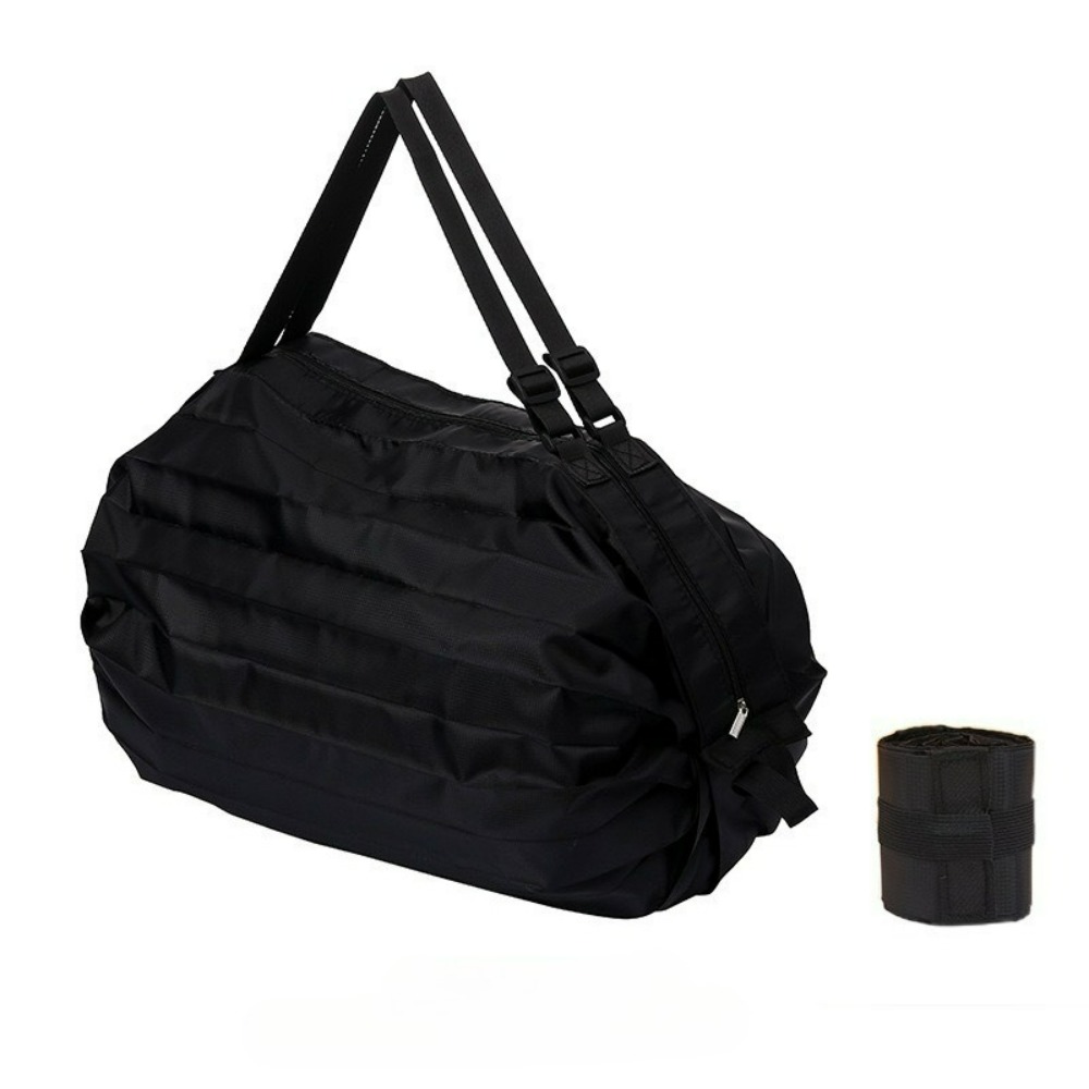 TEMU 1pc Large-capacity Zipper Portable Lightweight Shopping Bag Black Foldable Outdoor Handheld Travel Luggage Bag