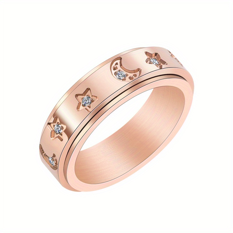 womens stainless steel rotatable ring with accented star moon design korean style luxury hip hop jewelry interlocking band for casual attire durable tarnish resistant   for women unusual rings for women Product details 9