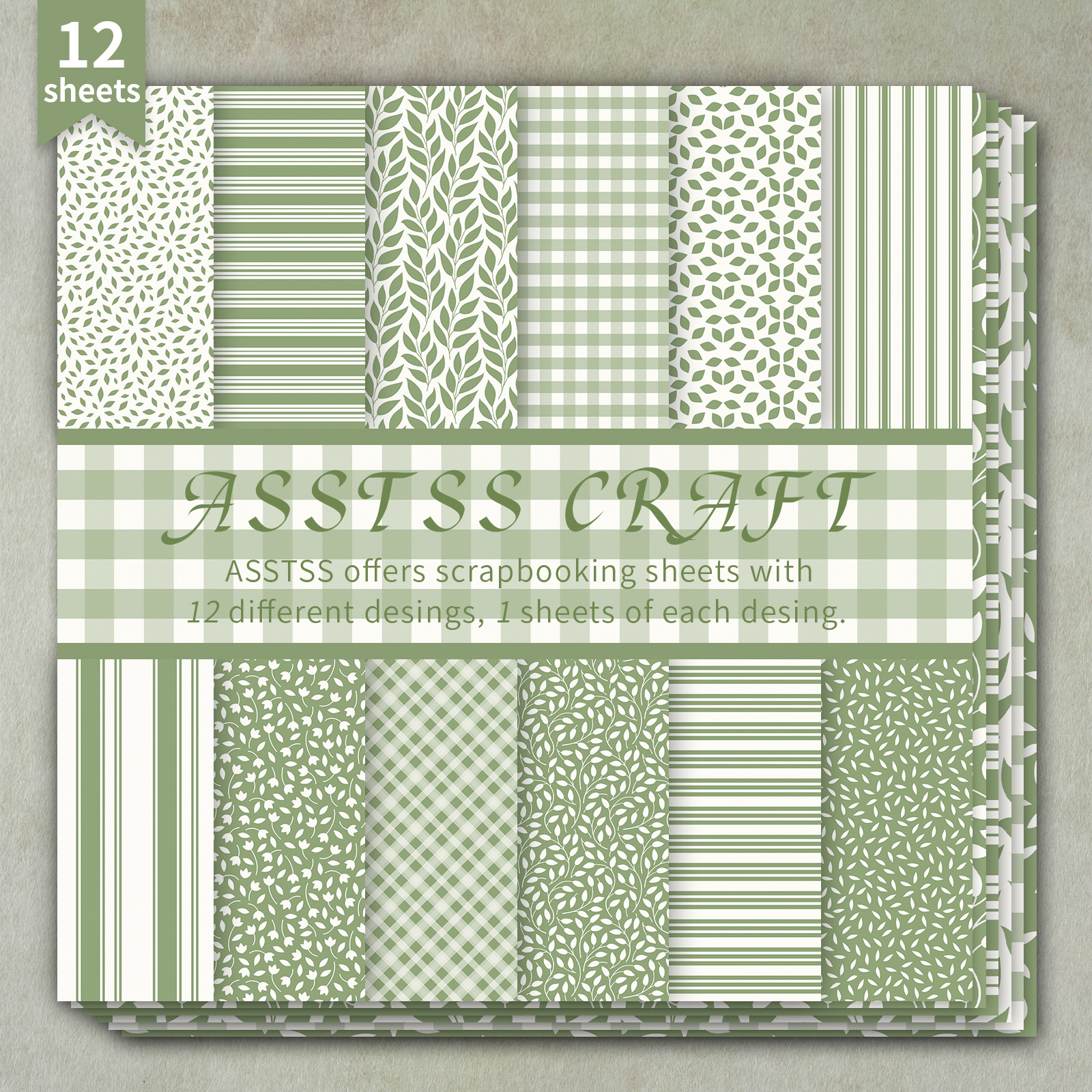 TEMU 12-sheet Asstss Heavyweight Scrapbooking Paper Pad Suitable For Journaling, Collage Art & Crafts - Botanical Gingham Pastoral Floral Cardstock