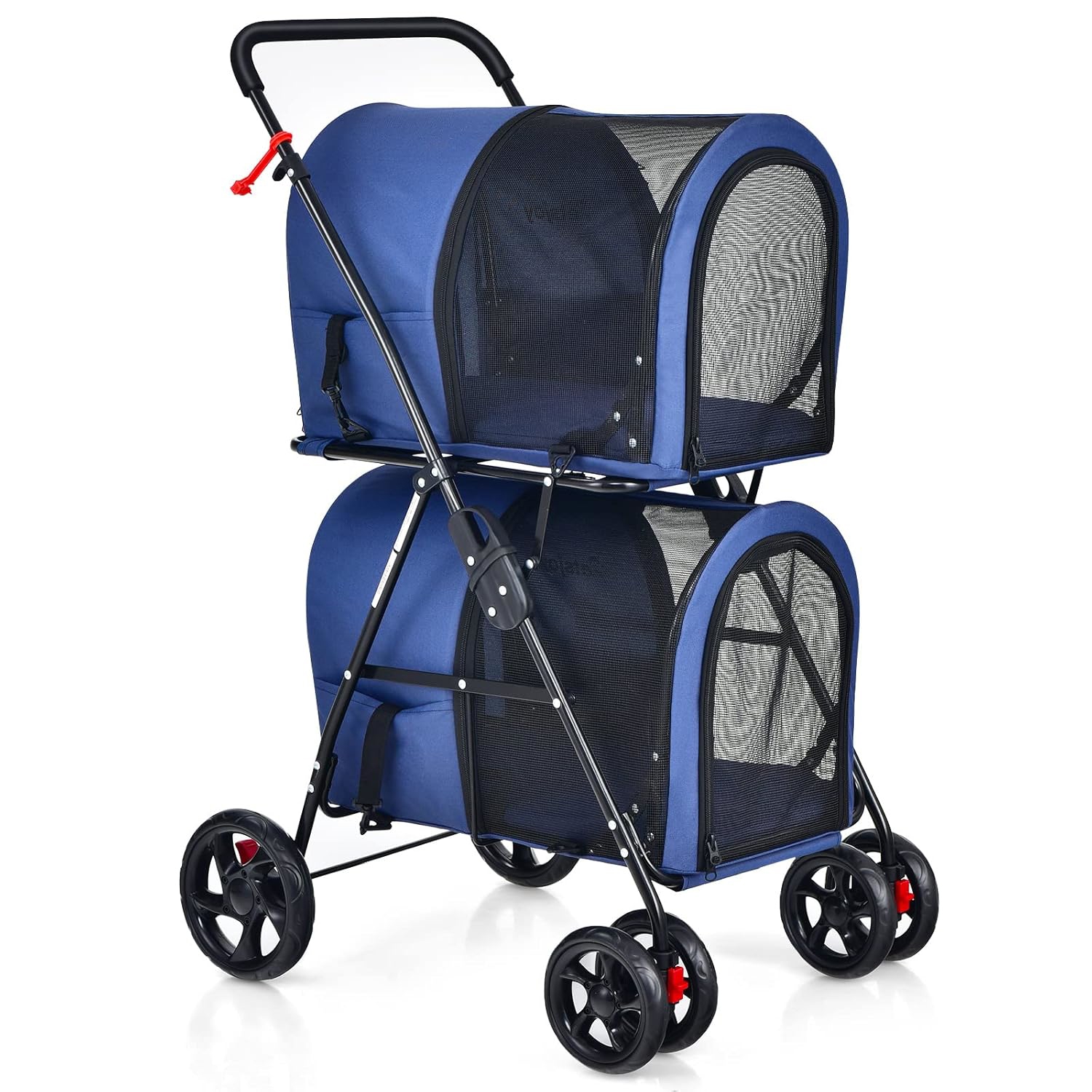 4-in-1 Versatile Double Pet Stroller, Folding Detachable With 4 Wheels, Car Seat, Pet Crate, Travel Stroller
