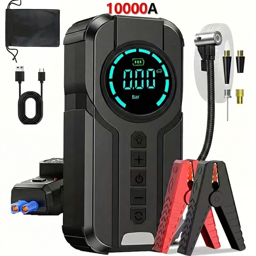 TEMU 10000a Portable Emergency Battery Starter With Air Compressor, Wireless Tire Inflator, Suitable For All Gasoline And Vehicles Up To 10.0l, With