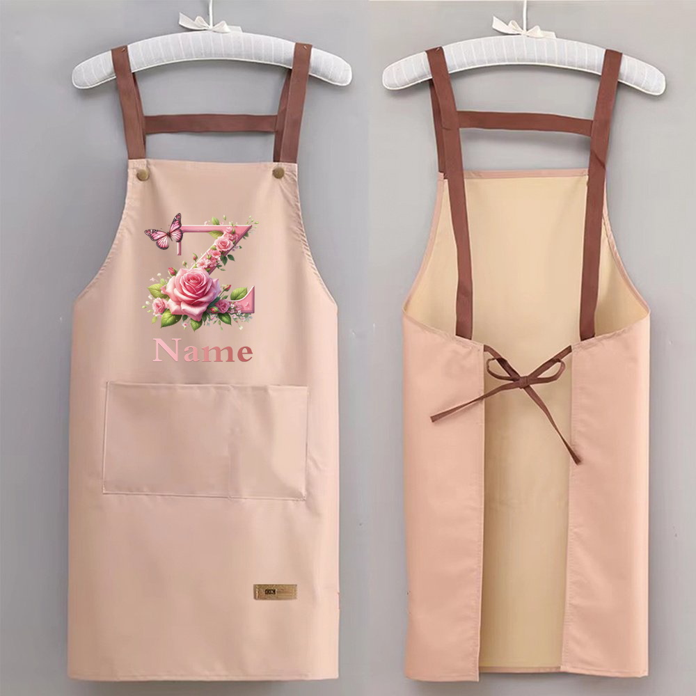 TEMU Customized Personalized Name High-end Thickened Apron | Durable, Adjustable Backless Apron With Pockets, Letter Design, Comfortable And