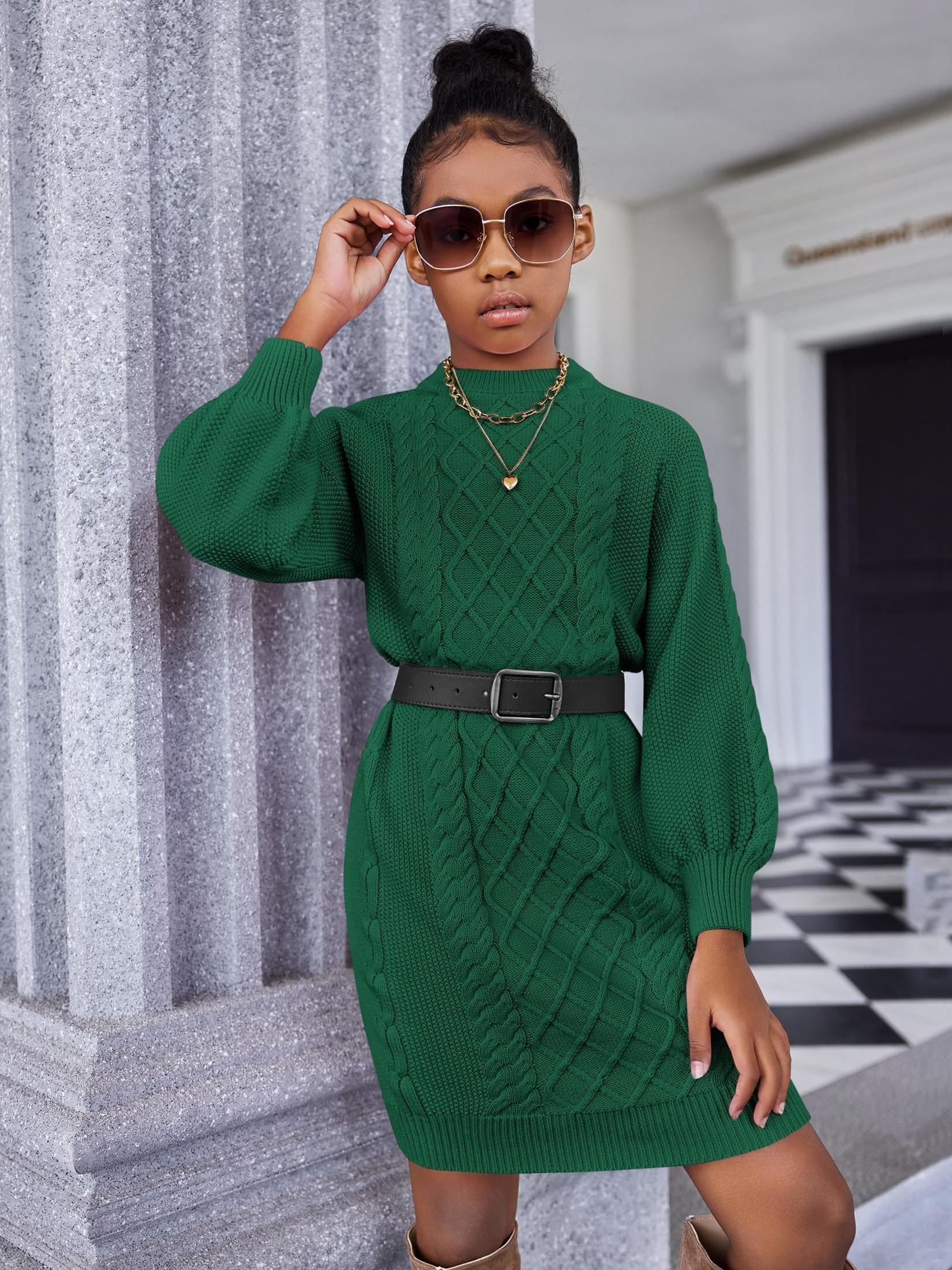 slim fit dress slacks Armani Baby Girls Wool Green Long-Sleeved Dress – Petit New York main image 0