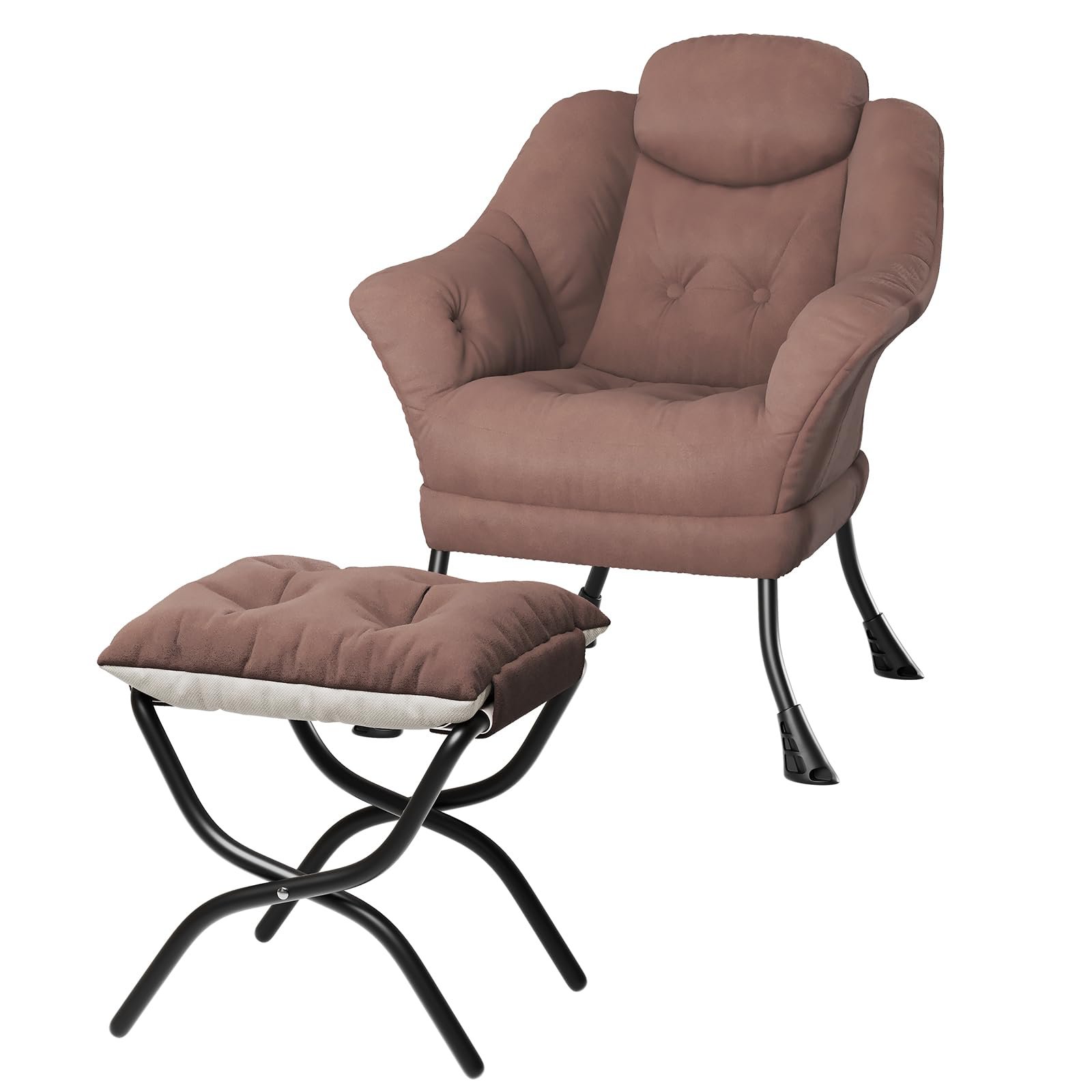 Image of Modern Accent Lounge Chair And Ottoman Set With Adjustable Recliner, Velvet Upholstered Armchair With Removable Washable Cover For Bedroom, Living Room, And Small Spaces