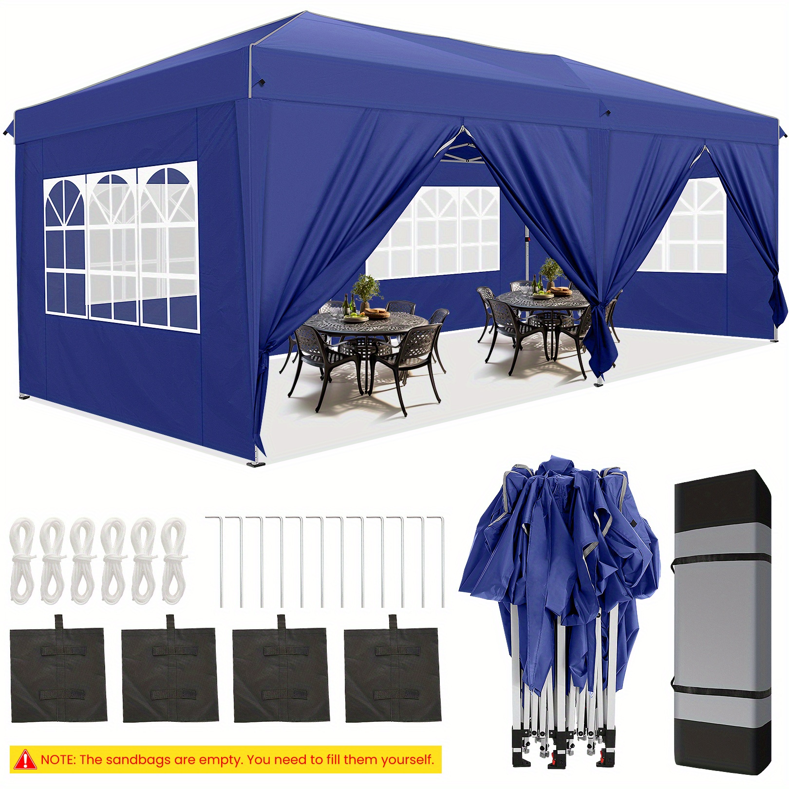 10x20FT Zložljiva Pop-up Z 6 Stranskimi Stenami, Enoklikanska Namestitev Tende, Enostavna Namestitev, Za Senčenje, Zunanja , Zaščita Soncem,