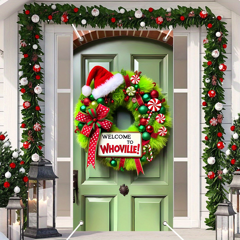 

Christmas Welcome Wreath With Garland, Polyester Fiber Door Banner, Tassel Design, No Electricity Needed, With Indoor/outdoor Holiday Decoration For New Year Celebrations