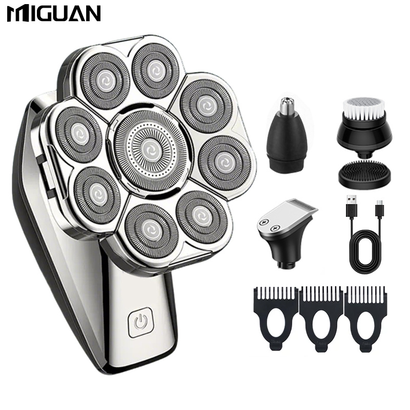 Multi-Functional Electric Shaver with 9 Heads for Bald Shaving