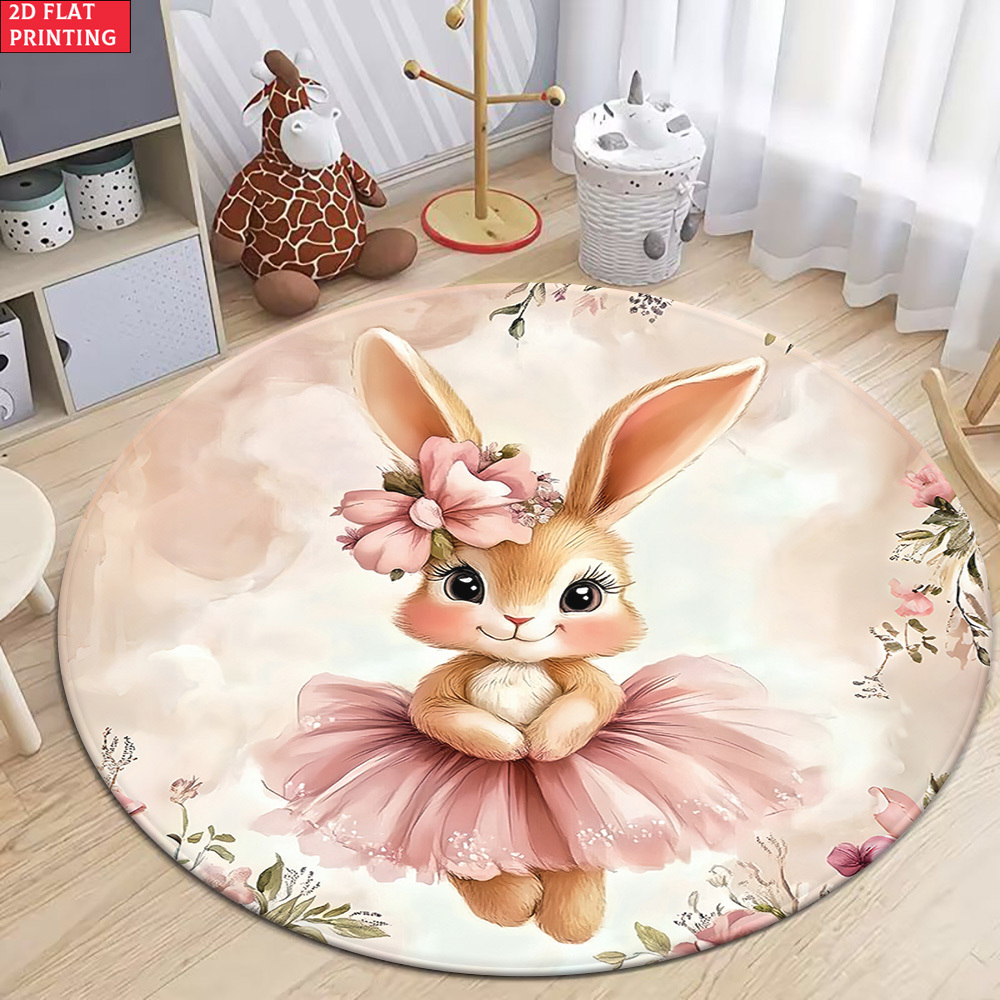 TEMU Tapis Plat 2D 1pc 850Gsm Design Lapin Ballerine Imprimé HD, Tapis de Cuisine, Tapis de Yoga, Tapis de Bain Antidérapants, Tapis en Polyester