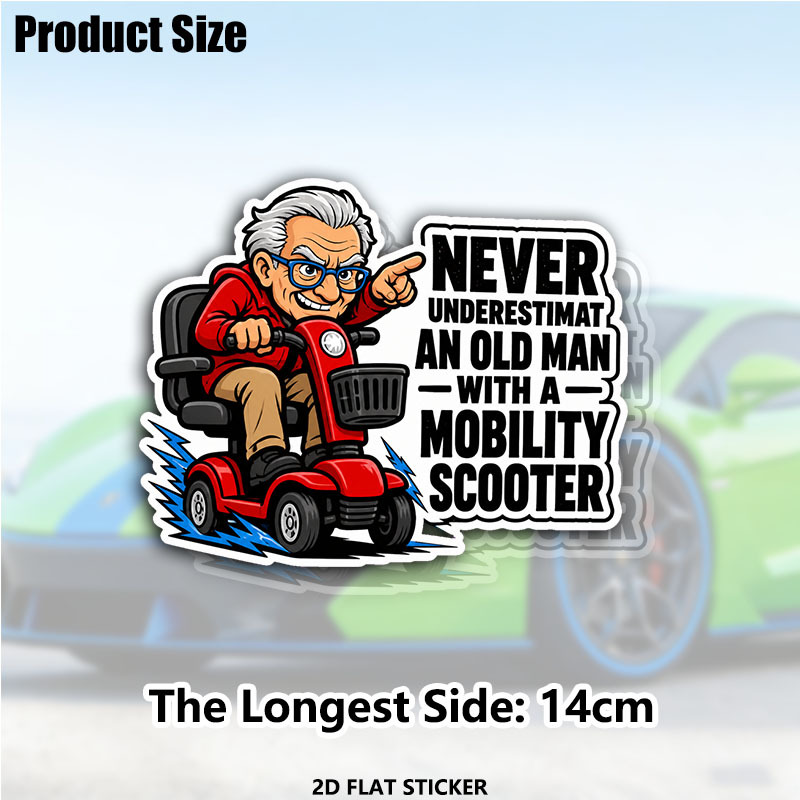TEMU 2pcs 13.97cm Never Old Man Mobility Scooter Vinyl Sticker, Self-adhesive Pvc Decal, For Helmets Coolers Walls Bumpers, Mobility Scooter Auto