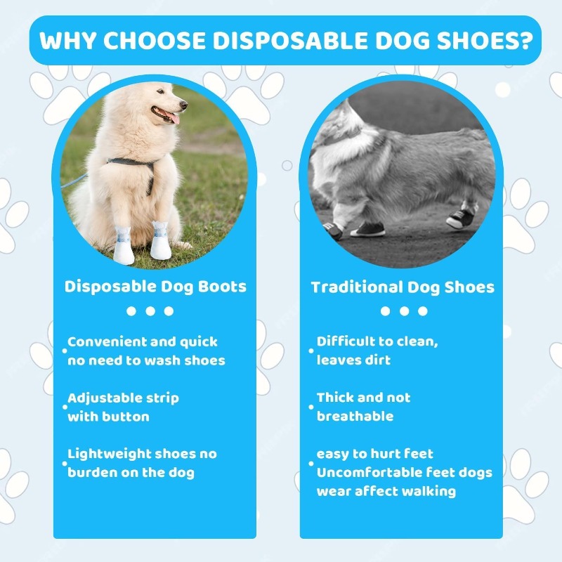 Disposable Dog Boot Covers, 20-Pack Self-Adhesive Adjustable Straps
