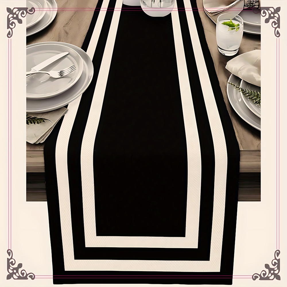 TEMU 1pc Modern Minimalist Vertical Striped Table Runner - Elegant Black & Suitable For Kitchen, Dining Table, Indoor/outdoor Use, Rectangular